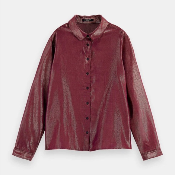 Scotch & Soda Cotton/Lurex Regular Fit Button Down Shirt in Aubergine. - Picture 5 of 13
